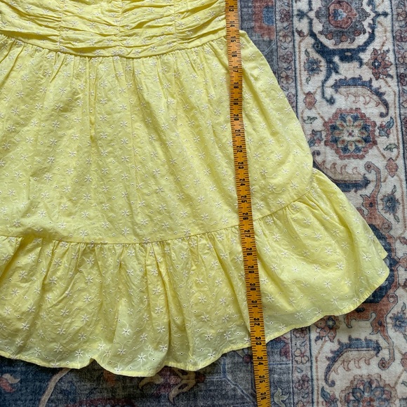 AQUA V-Neck Ruffled Eyelet Mini Dress Women's Large Yellow Short Flutter Sleeve - Picture 5 of 15